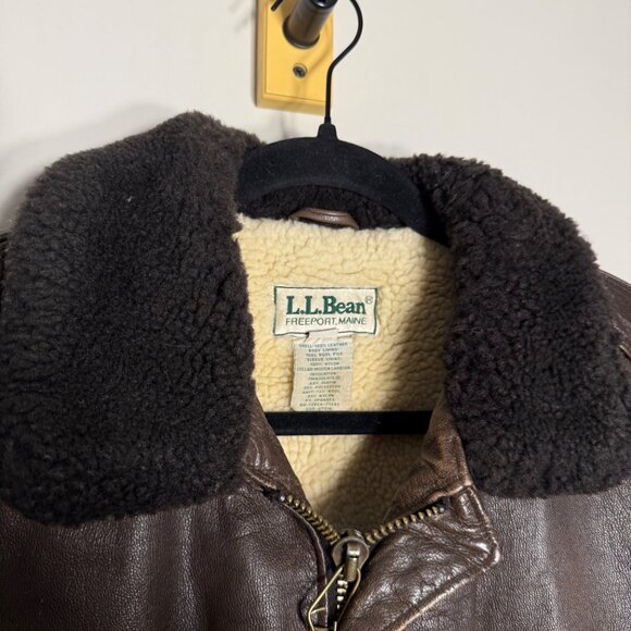 Vintage L.L. Bean Shearling Leather Aviator Bomber Jacket - Picture 2 of 5